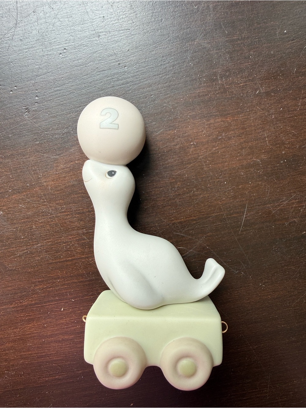 Precious Moments Pale Cream Seal on Pastel Wheels Figurine Birthday Train Age 2